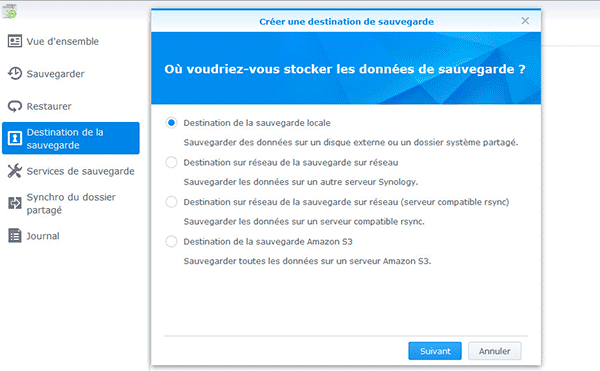choix destination sauvegarde