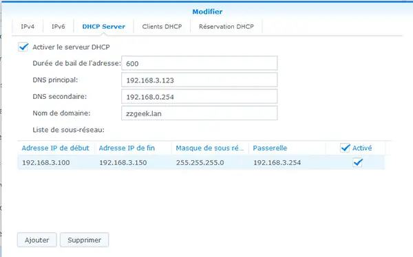 Paramétrage serveur DHCP