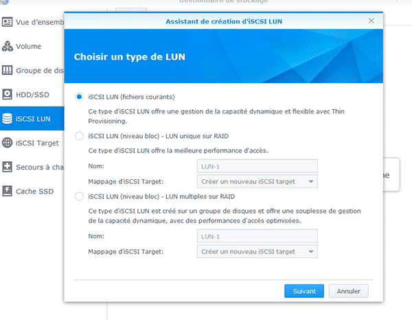 modes iSCSI LUN DSM 5.0