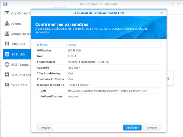 Paramètres iSCSI LUN