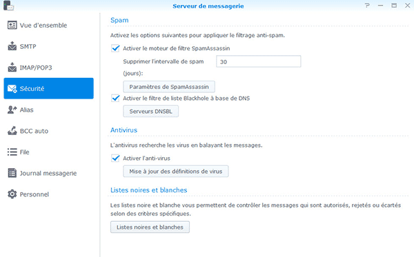 serveur messagerie sécurité