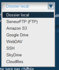 Les choix de destination de sauvegarde