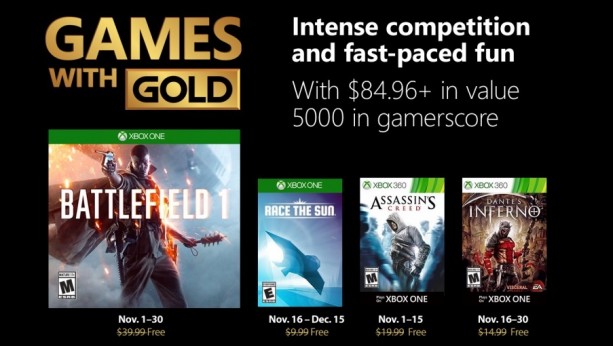 Games with Gold : les jeux gratuits de novembre 2018