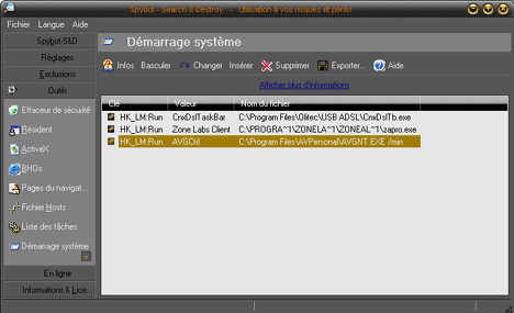 Démarrage système de Spybot-Search & Destroy