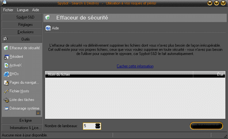 Effaceur de sécurité de Spybot-Search & Destroy