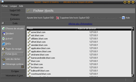 Fichiers Hosts de Spybot-Search & Destroy