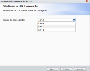 Choix du LUN à sauvegarder