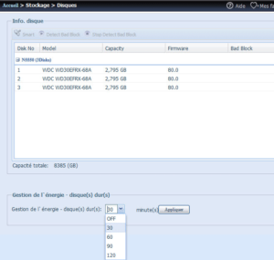 Réglage de la mise en veille des disques durs
