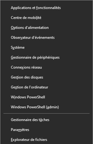 liens rapides Windows 10