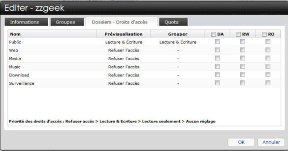 Edition des droits utilisateurs