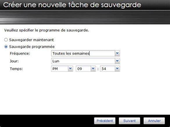 Fréquence de sauvegarde NAS
