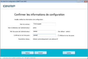 Confirmation des informations de configuration