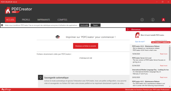 Interface PDFCreator Free