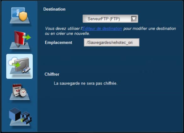 Destination de sauvegarde