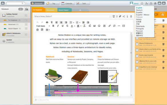 Choix de la langue dans Notes Station