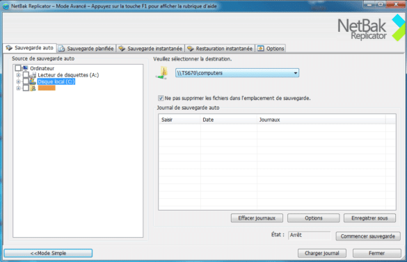Mode avancé de NetBak Replicator