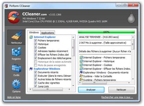 Nettoyage navigateur CCleaner