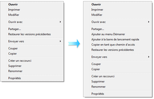 Options cachées menu contextuel