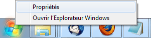 Propriétés menu démarrer