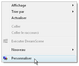 Option Personnaliser du menu contextuel