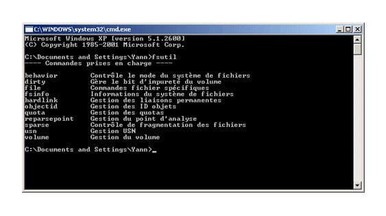 Commande DOS fsutil