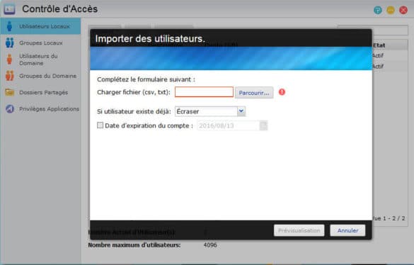 Import des comptes utilisateurs