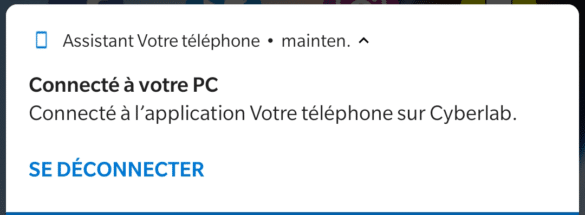Notification Android pour déconnecter la téléphone du PC