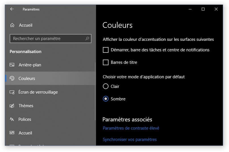 Thème sombre Windows 10