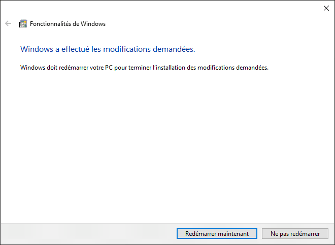 Windows à effectué les modifications demandées