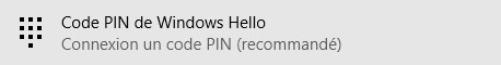 Code PIN de Windows Hello