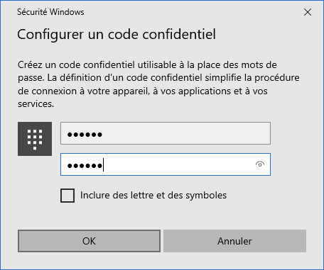 Configurer un code confidentiel pour Windows