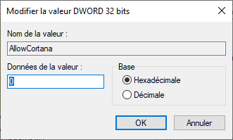 Valeur AllowCortana