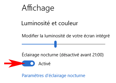 Activer l'éclairage nocturne