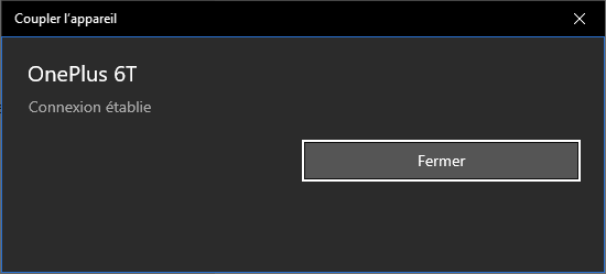 Le couplage Bluetooth du Smartphone est terminé