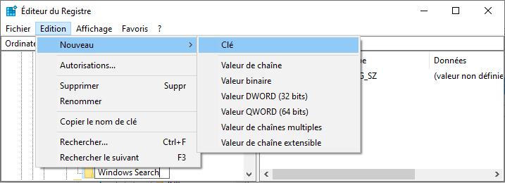Création d'une nouvelle clé