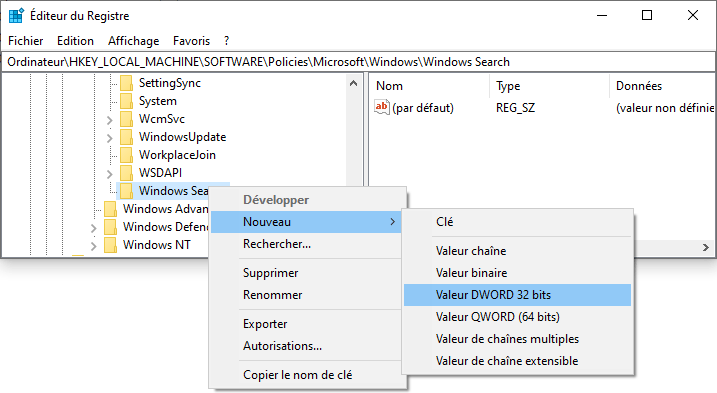 Création valeur DWORD