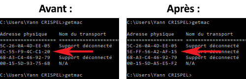 Changement adresse physique