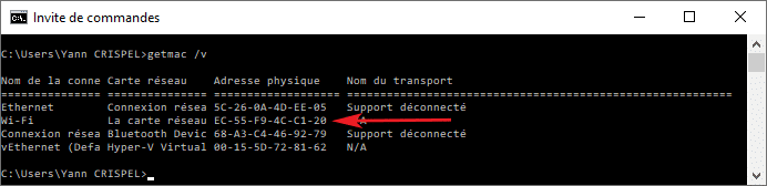 Commande getmac