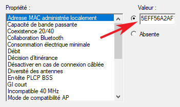 Valeur adresse MAC