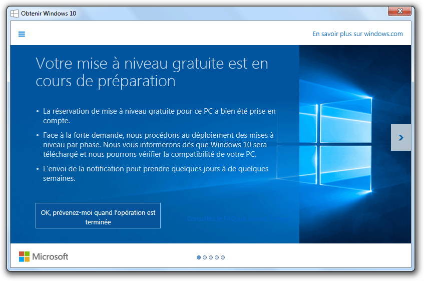 Préparation de la mise à niveau vers Windows 10
