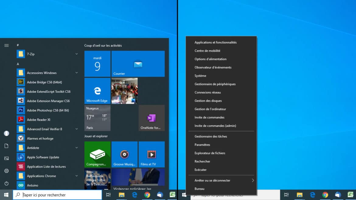 Menu démarrer caché