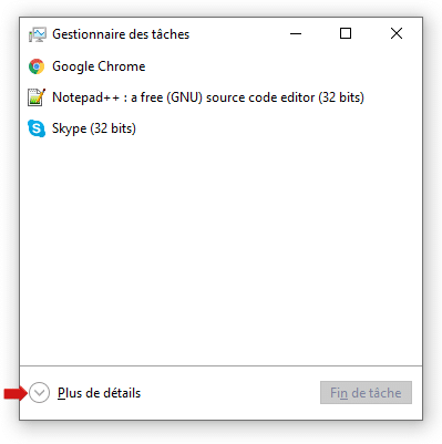 Plus de détails dans le gestionnaire des tâches