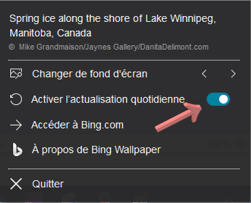 Activer l'actualisation quotidienne dans Bing Wallpaper