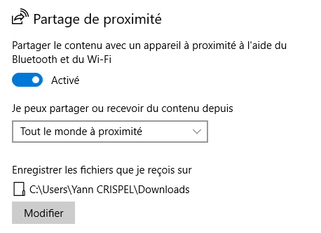 Partage de proximité sous Windows 10