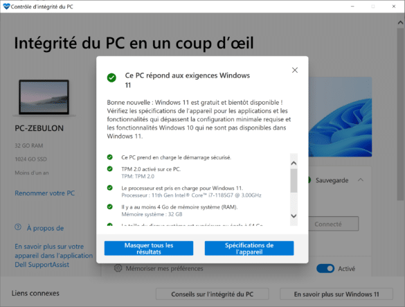 Ce PC répond aux exigences Windows 11