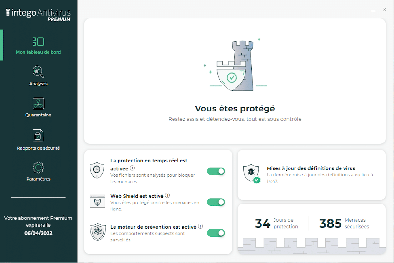 Interface antivirus Intego