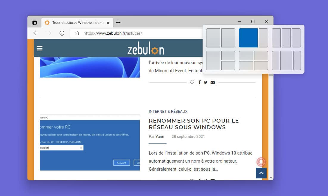 Affichage des fenêtres avec Snap Layouts