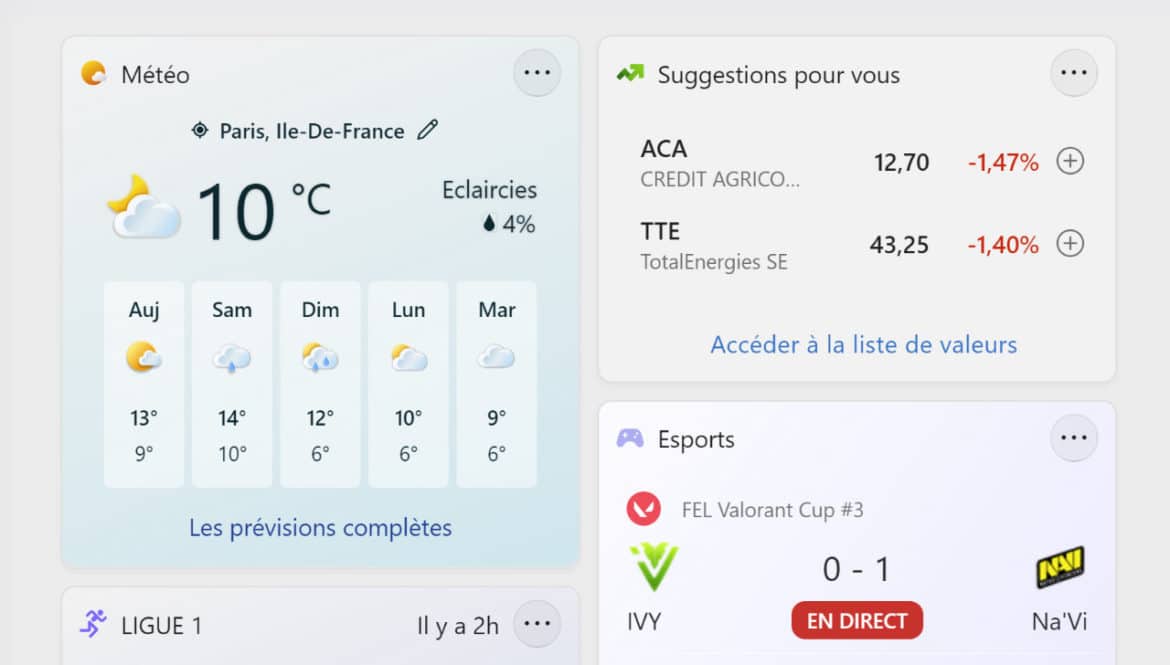 Gérer widgets Windows 11