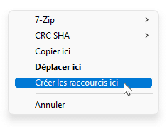 Créer les raccourcis ici