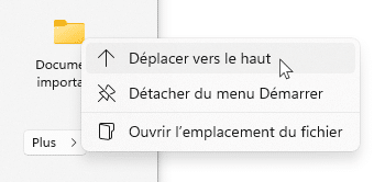 Déplacer l'élément en haut du menu de démarrage